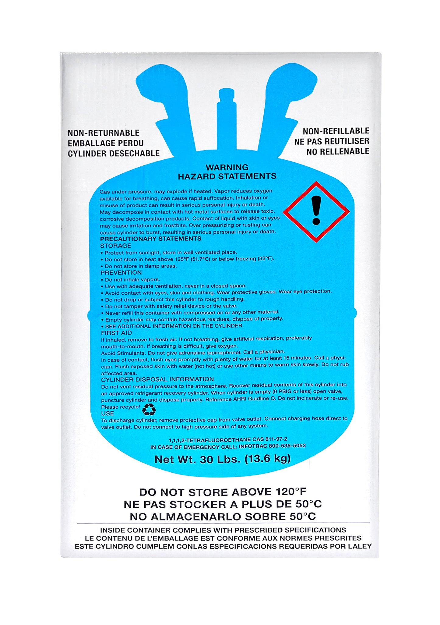 UN3159 Refrigerant Gas R134a 30 LBS Cylinder